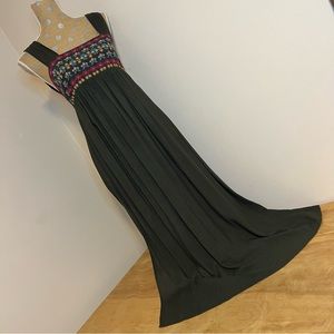 Natural Life Olive Green Floral Bodice Maxi Dress